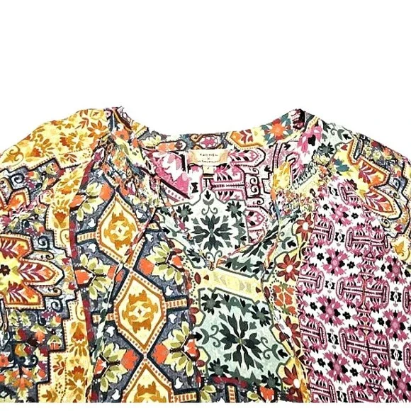 KACHEL X ANTHROPOLOGIE Ambrosia Peasant Blouse Sz 2 Multicolor Pullover Boho - Picture 4 of 9